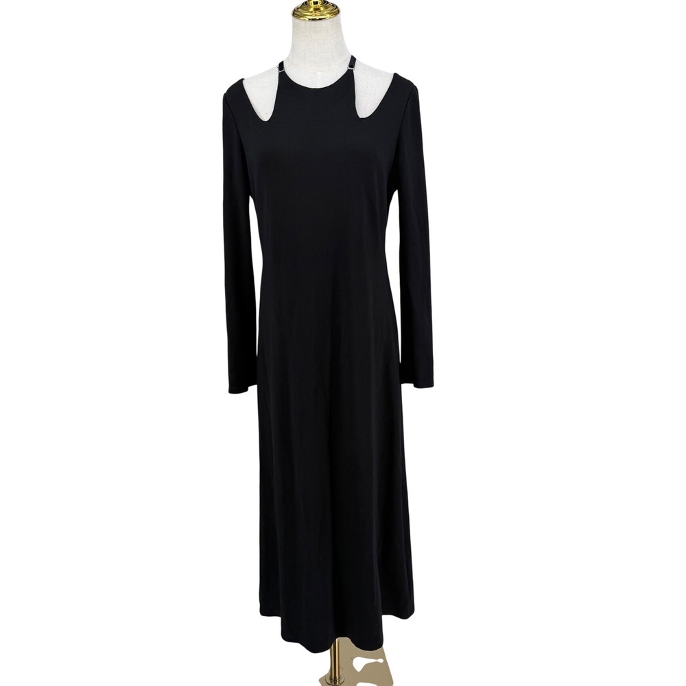 A.L.C. Jessica Black Cut Out Maxi Dress M Cold Shoulder Long Sleeve Sleek Party